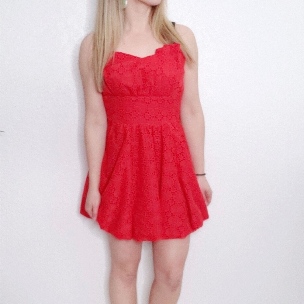 Voom Joy Han Pink Floral Lace Strapless Mini Dress